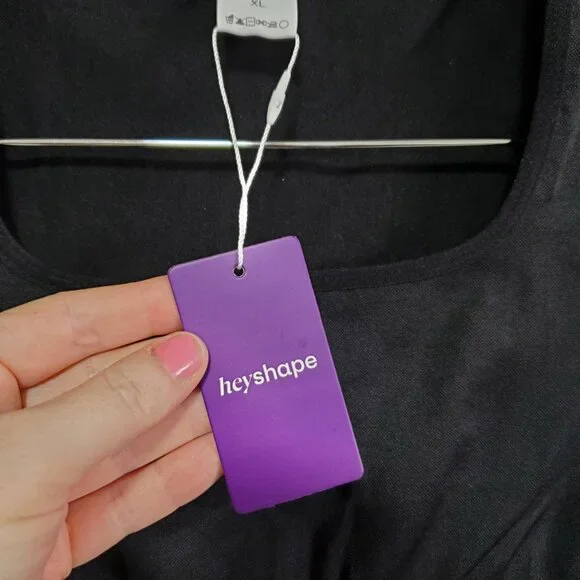 HEYSHAPE HEY SHAPE NWT Square Neck Bodysuit SS One Piece Stretch Black Womens XL - Picture 9 of 12